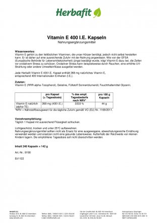 Vitamin E 400 I.E. Kapseln 143 g